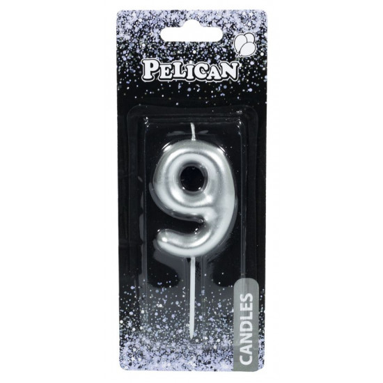 Свічка для торта Pelican "9" СРІБЛО 6см Срібний Pelican (866029)