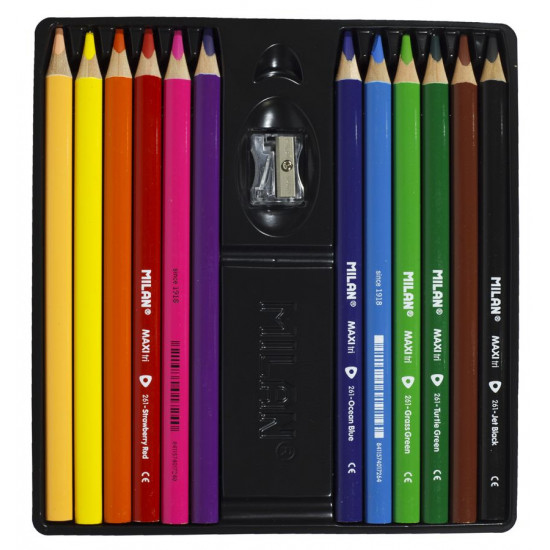 Набір кольорових олівців трикутних 0722612 "MAXI" ТМ "MILAN" 12шт. з точила, D5mm Milan (0722612)