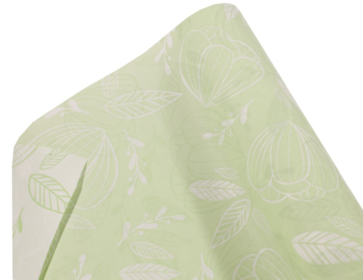 Крафт папір подарунковий двосторонній,  графічні  квіти, білий та салатний кольори ,  0,7х8м Зелений Unison (Пт 850.1)