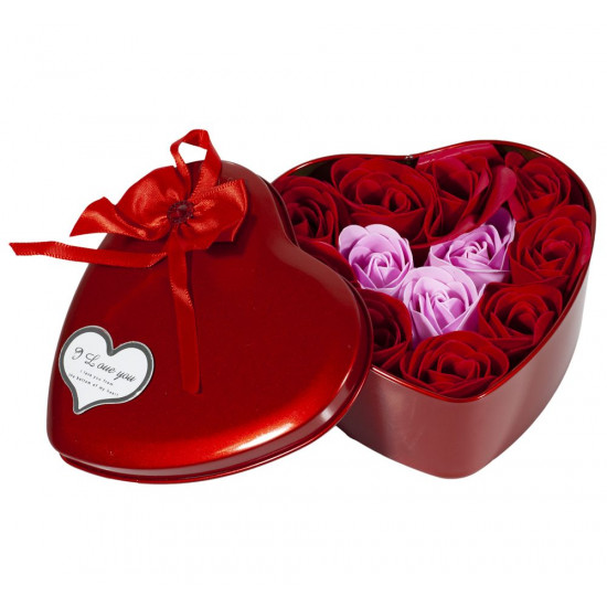 Набір подарунковий "Троянди - 12шт" з мила в коробці - серце 12 х 12 х 4,5см Червоний Unison (868-1)