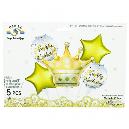 Набір кульок фольгованих "HAPPY BIRTHDAY" золота корона, 5 шт TZ-WG5001 (TZ-WG5001)