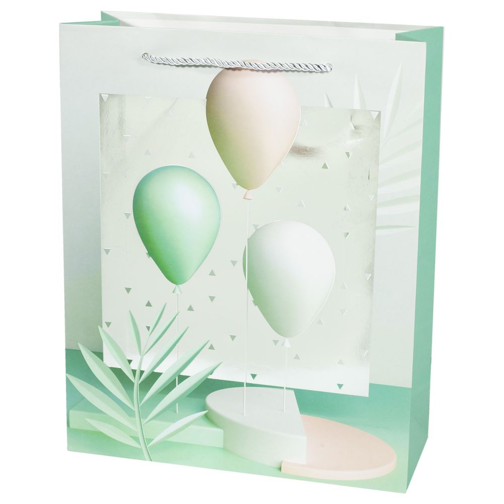 Пакет паперовий з фольгою 41*30*12см, 210гр, Повітряні кульки Зелений Unison (Q-254L)