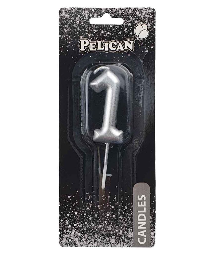 Свічка для торта Pelican "1" СРІБЛО 5см Срібний Pelican (865021)