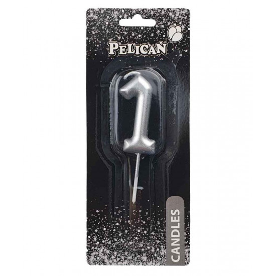 Свічка для торта Pelican "1" СРІБЛО 5см Срібний Pelican (865021)
