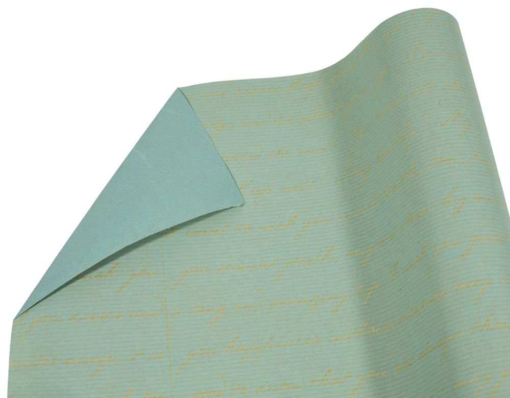 Крафт-папір двосторонній подарунковий, "Лист блакитний з золотим шрифтом" хакі, 0,7х7м Блакитний Unison (Пт 428.15)