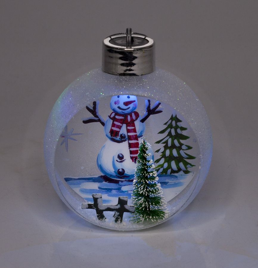 Ялинкова куля LED різним кольором 3D фігура "Сніговик" 11 х 9,5 х 6,5см Білий Unison (9964)
